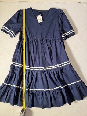 Cynthia Rowley Navy Tiered Dress with White Ric-Rac Trim